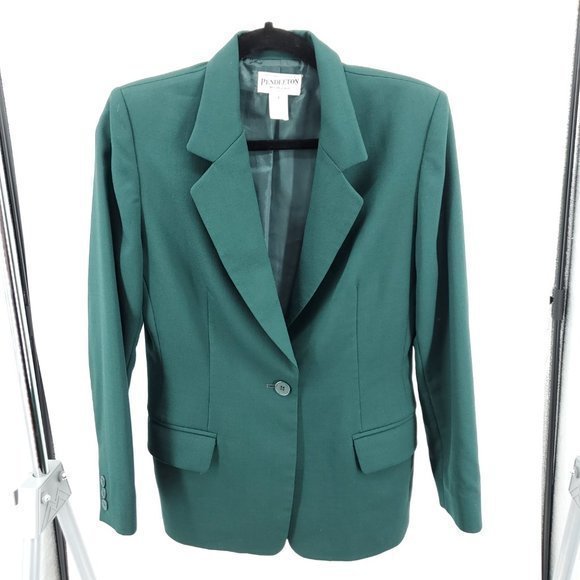 VTG Pendleton 100% Virgin Wool Fitted Single Button Long Line Blazer 8P Green - Picture 1 of 16